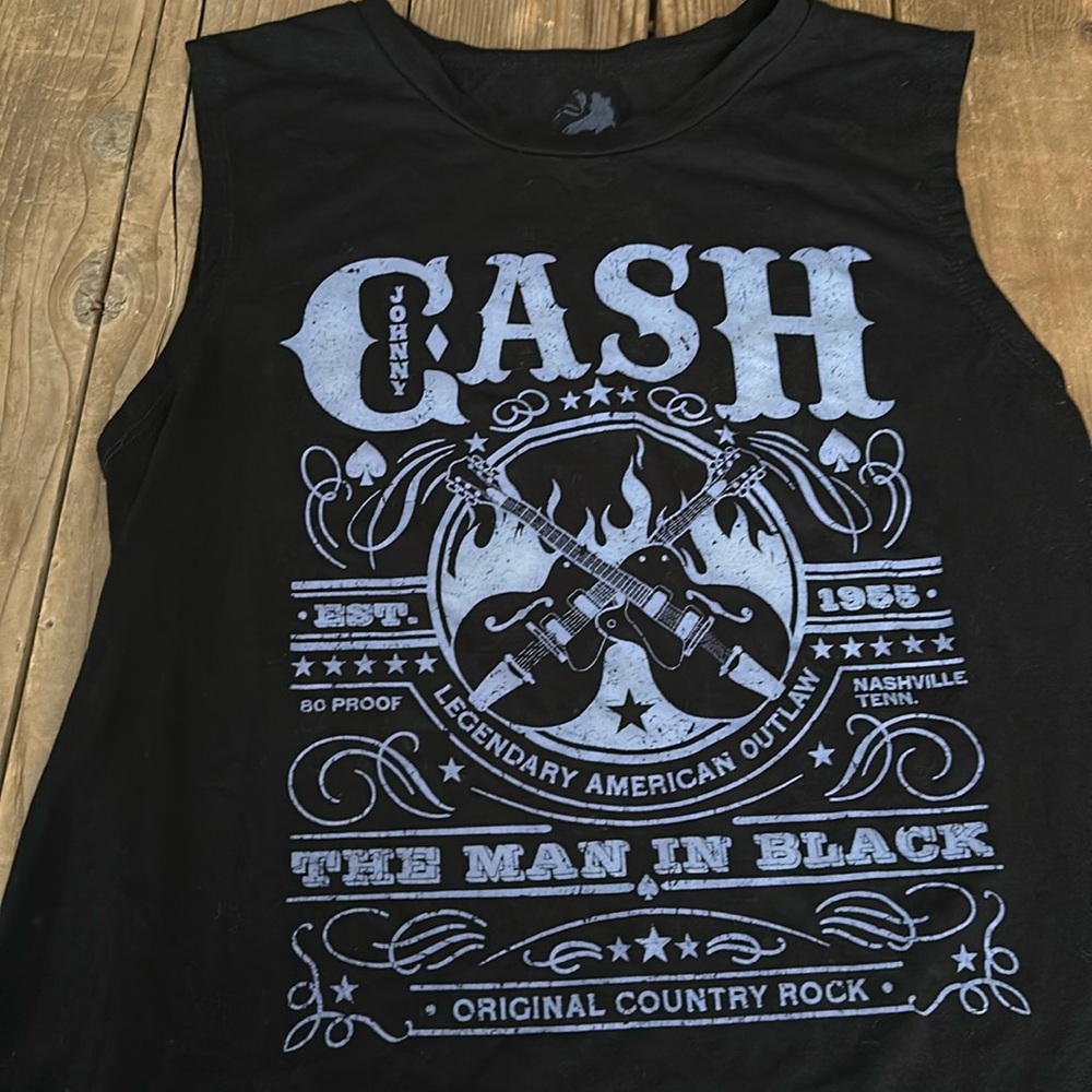 Zion Rootwear XL Johnny Cash muscle t shirt black with gray ish letters